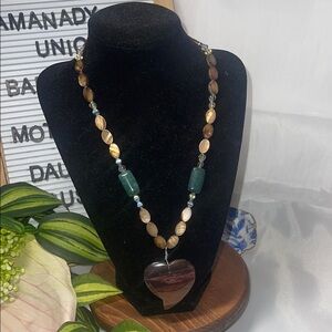 Fall heart marble Pearl Pendant Necklace handcrafted